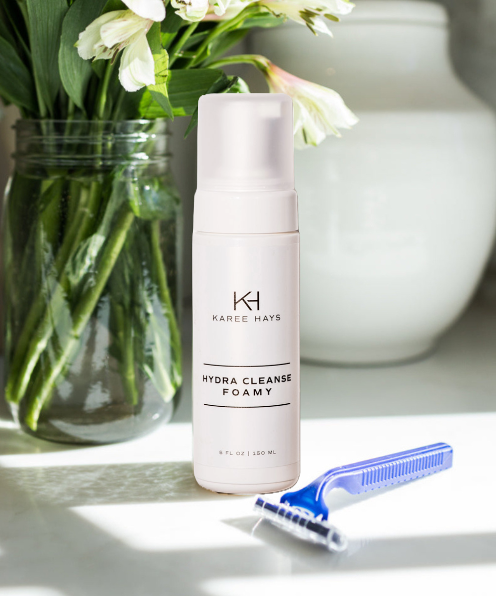 Karee Hays skincare products including a Hydra Cleanse Foamy and Signature Razor