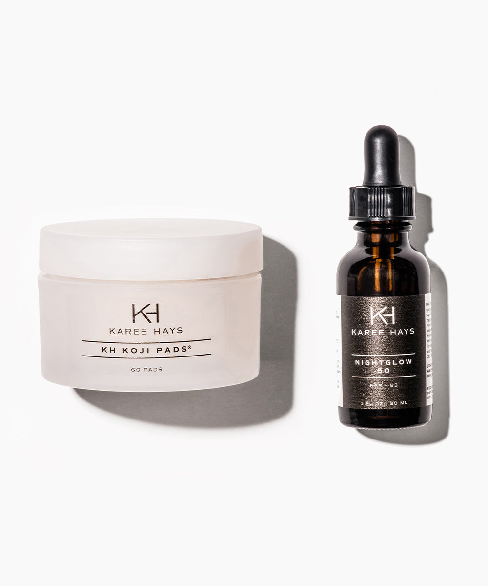 Karee Hays skincare products including a Koji pads and Nightglow Retinol Serum