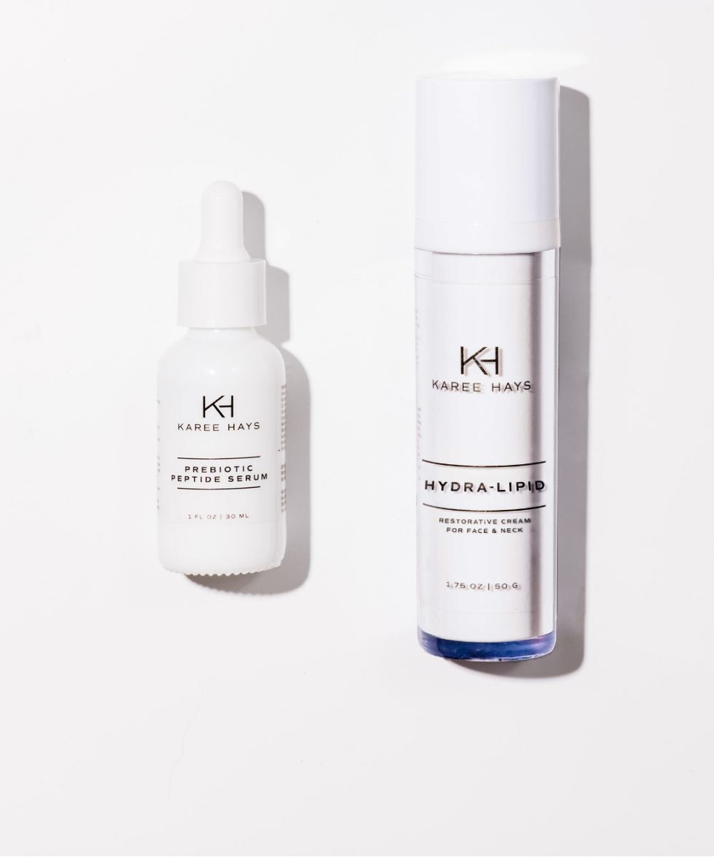 Karee Hays skincare products set including Hydra Lipid Cream and Prebiotic Peptide Serum